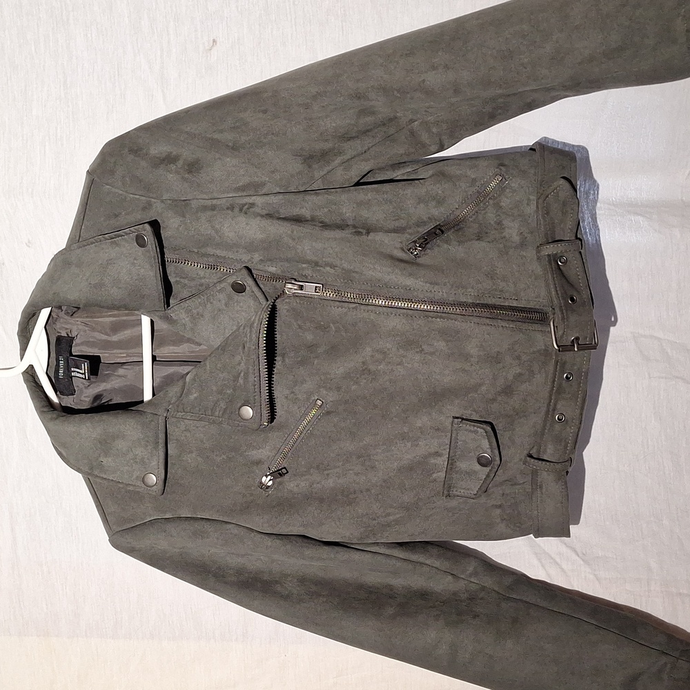 Vintage Bomber Jacket, Faux Suede, Khaki Cropped, Forever 21, Sz 6, NWOT
